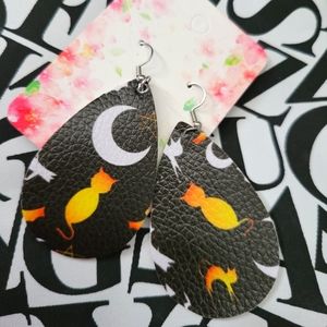 Cat and Moon Halloween Earrings